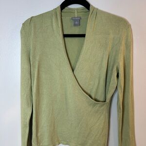 Ann Taylor Olive Green V-Neck Blouse